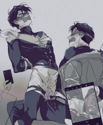 anal anal_penetration anal_sex artist_request black_hair blush bondage cellphone clothed clothed_sex cum dc dc_comics dick_grayson gay jason_todd mask masked masked_male monochrome muscular muscular_male nightwing penis phone phone_screen recording red_hood_(dc) sex short_hair source_request tied yaoi