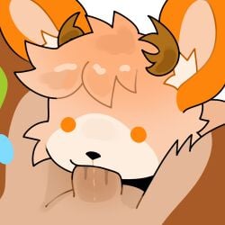 2025 anthro antlers blank_stare candiewrapper canid canine canis domestic_dog duo fellatio fur genitals horn jackalope lagomorph male mammal oral oral_penetration orange_body orange_eyes orange_fur penetration penile penis rolo_(solarolai) sex smudge_(solarolai)