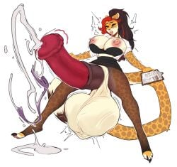 accessory animal_genitalia animal_penis anthro areola autotitfuck balls big_balls big_breasts big_penis bodily_fluids bottomwear bow_ribbon breast_play breasts brown_hair cheetah clipboard clothing cock_vore cum duo ejaculation equine_genitalia felid feline genital_fluids genitals gynomorph hair hair_accessory hair_ribbon hairbow heart_symbol hi_res horn huge_balls huge_cock hyper hyper_balls hyper_genitalia hyper_penis intersex intersex/intersex journee_(sweetburn) mammal masturbation medial_ring miniskirt multicolored_hair nipple_piercing nipples pen penile penile_masturbation penis piercing ponytail red_hair ribbons sabel simple_background skirt sweetburn two_tone_hair vore white_background