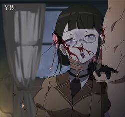 1boy 1girls animated black_hair blood blood_on_face blood_on_penis bouncing_breasts brain_fuck brain_matter breasts brown_eyes brown_jacket collared_shirt corpse death eleanor_(princess_principal) empty_eyes glasses gloves gore guro half-closed_eyes hand_holding handholding holding_hands medium_breasts necrophilia no_sound penis princess_principal rape sex short_hair skull_fucking snuff straight tagme video white_shirt yb2000