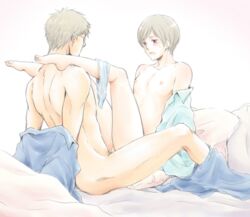 2boys anal axis_powers_hetalia bed berwald_oxenstierna blonde_hair blush finland_(hetalia) glasses male multiple_boys muscle nipples nude open_mouth pants penetration penis purple_eyes sex shirt simple_background sweden_(hetalia) tino_vainamoinen underwear wince yaoi