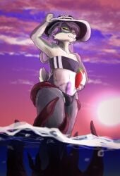 absurd_res aka_meyneth ambiguous_gender anthro ball beach beach_ball bedroom_eyes biped clothing digital_media_(artwork) erection erection_under_clothing eyelashes genitals grabbing green_eyes grey_body gris_swimsuit hair hat headgear headwear hi_res inflatable lagomorph leporid looking_at_viewer low-angle_view machine male mammal meme meme_clothing narrowed_eyes one-piece_swimsuit outside partially_submerged paws penis pinup portrait pose postcard proxy_(aka_meyneth) public puppet_strings purple_hair rabbit robot sea seascape seductive sky solo standing suckers sun_hat sunset swimwear tentacles thick_thighs three-quarter_portrait translucent translucent_clothing translucent_swimwear two-piece_swimsuit wardrobe_malfunction water waterline_view white_body wide_hips