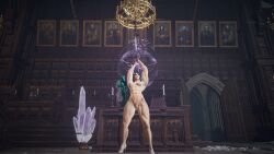 3d abs blue_eyes breasts elden_ring female fromsoftware in_game in_game_model indoors mod muscular_female naked nipples solo solo_female sorceress_sellen thick_thighs thighs vagina