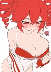 1girls 2d 2d_(artwork) big_breasts blush blush_lines bottomless bra breasts breasts_bigger_than_head breasts_focus cleavage curvaceous curvy curvy_female curvy_figure deep_cleavage embarrassed embarrassed_female end_pepper eyelashes fat_breasts fatass_teto fatass_teto_plush female female_only flat_colors huge_breasts kasane_teto large_breasts looking_down massive_breasts no_panties plump plump_breasts pulling_clothing red_eyes red_hair round_breasts simple_background skindentation solo solo_female top_heavy twin_drills underwear undressing upper_body upper_body_focus utau voluptuous voluptuous_female white_background wide_hips