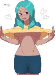 1girls 2d 2d_(artwork) absurd_res bdrd blue_hair breasts breasts_out curvaceous_female curvaceous_figure curvy curvy_body curvy_female curvy_figure curvy_hips exposed_breasts exposing_breasts female female_focus hearts_around_head hi_res high_resolution hourglass_figure hourglass_figured_female inazuma_eleven inazuma_eleven_(series) inazuma_eleven_2 level-5 looking_at_viewer looking_pleasured purple_eyes raimon_soccer_uniform removing_clothing removing_jacket smile smiling_at_viewer sports_uniform suzette_hartland tanned_skin undressing urabe_rika wide_hips
