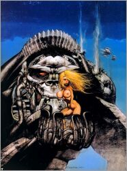 1girls 2000 artist_signature big_breasts blonde_hair breasts female large_breasts male monster monster_on_female nipples nude robot science_fiction simon_bisley tanline traditional_media_(artwork)