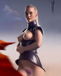 1girl 1girls ai_assisted android big_breasts blonde_female blonde_hair blue_eyes breasts exposed_breasts exposed_pussy female_robot from_front_position futuristic gynoid lady_demerzel lady_demerzel_(the_foundation) leather leather_clothing leather_topwear ponytail pussy robot robot_girl scandinavian solo tagme the_foundation_(tv_series) vagina wardrobe_malfunction