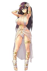 1girls armpits arms_behind_head belly belly_dancer belly_dancer_outfit black_hair blue_eyes blush bocas_top dancer dancer_outfit female female_only harem_outfit huge_breasts kekemotsu long_hair navel necklace original solo voluptuous