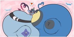 2d 2d_(artwork) 2girls ass ass_bigger_than_body huge_ass hyper hyper_ass hyper_butt lucario monobutt onomatopoeia pokemon pokemon_(species) sadiethetooncat sneasler yuri