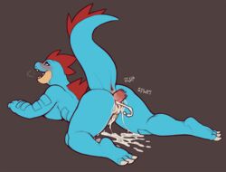 anthro anus ass big_breasts blush breast_squish breasts crocodilian cum cum_in_pussy cum_inside cum_on_ground cum_splatter disembodied_penis excessive_cum female feraligatr game_freak heavy_breathing lying male nintendo non-mammal_breasts on_front onomatopoeia open_mouth orgasm penetration penis pokémon_(species) pokemon pussy raised_tail reptile scalie sideboob simple_background snowskau sound_effects straight teeth vaginal_penetration video_games