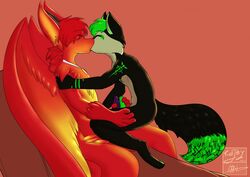 2017 amulet avian bird canine closed_eyes dragon frottage furry horn hybrid kissing linkxendo male mammal masturbation phoenix raljoy redfiery sex simple_background sitting wolf yaoi