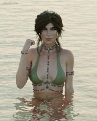 1girls 3d aw-gazzam bikini bikini_top blender female in_water lara_croft tomb_raider wet wet_body wet_skin