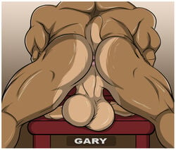 2011 aaron_(artist) all_fours anthro anus ass back_muscles backsack balls biceps biped border brown_fur brown_tail butt_shot character_name digital_media_(artwork) faceless_male feline fur gary_mccourty gradient_background male male_only mammal multicolored_fur multicolored_tail muscular muscular_male nude pepsi_(fa) perineum pink_anus presenting presenting_hindquarters rear_view sagging_balls short_tail simple_background small_tail solo tan_balls tan_fur tan_tail two_tone_fur two_tone_tail white_border