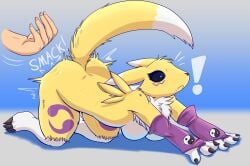 ass breasts digimon digimon_(species) furry renamon saikyoart slapping_ass slapping_butt surprised tail
