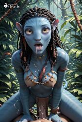 1boy 1boy1girl 1girls ai_generated alien alien_girl animal_ears armlet artist_name avatar avatar:_the_way_of_water black_hair blue_skin bodypaint bracelet braid breasts clothing_aside colored_skin covered_nipples cowgirl_position cum cum_in_mouth cum_in_pussy cum_on_body cum_on_breasts cum_on_self cum_overflow dreadlocks facial female hi_res interspecies jewelry jungle loincloth long_hair looking_at_viewer medium_breasts na'vi nature navel neytiri nipples open_mouth penis plant pov r34arts rope saliva sex solo_focus straddling straight tribal uncensored vaginal_penetration vaginal_sex veins yellow_eyes