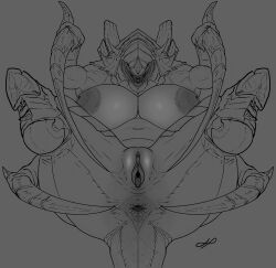 absurd_res anus ass big_breasts big_butt breasts carnifex_(tyranid) female genitals hazed01 hi_res monochrome presenting presenting_anus presenting_hindquarters presenting_vulva solo solo_focus spread_anus spread_butt spread_legs spread_vulva spreading thick_thighs tyranid vulva warhammer_(franchise) warhammer_40000 wide_hips