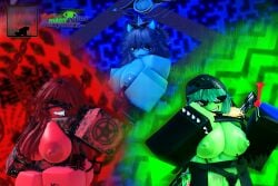 3d 3d_(artwork) 3girls areolae arrymix ass big_ass big_breasts blue_hair blue_skin breasts english_text female female_only frums green_hair green_skin mostly_nude nipples partially_clothed red_hair red_skin roblox roblox_avatar robloxian self_upload standing tagme thighs watermark