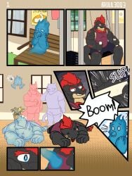 absurd_res anthro bottomwear clothing dragon emmanuelin_(emmanuelin13) ghost hair hi_res male multicolored_body mythological_creature mythological_scalie mythology overweight overweight_anthro overweight_male possession red_hair red_spikes scalie shirt shorts spirit tank_top topwear