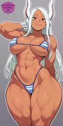 abs ai_generated areola_slip big_breasts bikini boku_no_hero_academia bra breasts child_bearing_hips dark-skinned_female dark_skin female female_focus female_only from_below hips jorgecarlosai long_hair looking_at_viewer micro_bikini mirko miruko muscular muscular_arms muscular_female muscular_legs my_hero_academia my_hero_academia_(finale) navel panties posing quirk_(mha) quirked_human_(my_hero_academia) rabbit rabbit_ears rabbit_girl rabbit_humanoid red_hair rumi_usagiyama sexy sexy_body sexy_pose small_bikini smile standing striped_bikini striped_bra striped_panties swimwear thighs thong thong_bikini toned toned_body toned_female toned_stomach usagiyama_rumi watermark white_hair wide_hips