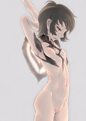 armpits arms_up black_hair breasts brown_eyes female ico musen-shiki_sanhankikan nude pussy short_hair small_breasts solo uncensored yorda