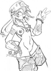 armor boomer_flowers breasts clothing dog_tags duckdraw ear_piercing female female_focus female_only gloves helmet lagomorph mammal nipples original original_character pants piercing pussy rabbit smoking tattoo