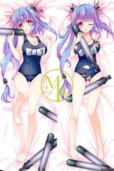 blue_hair breasts dakimakura feet female hair_ornament i-19_(kantai_collection) kantai_collection legs nipples nude pink_eyes pussy swimsuit toes