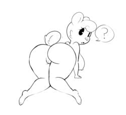 2016 3_toes ? all_fours anthro arm_support ass bear bent_over big_breasts big_butt biped black_and_white breasts cheek_tuft confusion erect_nipples eyelashes female fur hair hanging_breasts hi_res huge_breasts humanoid_hands hunni_bear_(scribs03) inner_ear_fluff kneeling line_art looking_at_viewer looking_back mammal monochrome nipples nude pussy raised_tail rear_view scribs03 short_hair simple_background solo speech_bubble tailwag toes tuft white_background