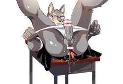 1boy anal_object_insertion anus bar_censor claws cum f_jun furry glasses object_insertion original pen penis scar solo underwear