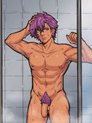 ensemble_stars! flaccid_penis muscular otogari_adonis shower wet_body