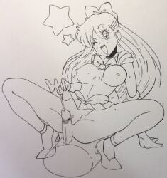 1boy 1girls bishoujo_senshi_sailor_moon bow breasts ejaculation fullmetalsketch gloves heels nipples open_mouth penis pussy sailor_venus sex sketch skirt star_(symbol) vagina wink