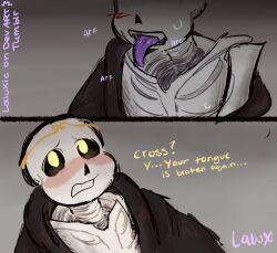 blush cross_sans dream_sans_(fan_character) nervous panting robe sans sans_au sanscest shy skeleton sweat tongue tongue_out undertale xtale