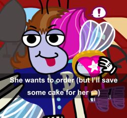 ! aldrin_pesky antennae_(anatomy) anthro ass ass_up disney disney_channel fly freckles freckles_on_ass hand_on_ass maggie_pesky panties pantyshot she_wants_to_order skirt skirt_lift skirt_up text the_buzz_on_maggie tongue tongue_out wings