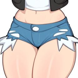 1girls ai_generated close-up hilda_(pokemon) hotpants mullon novelai pokemon pokemon_(anime) pokemon_bw shorts solo solo_female solo_focus thick_thighs thigh_focus thighs wide_hips