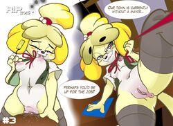 2015 animal_crossing anthro anus areola bottomless breasts canine clothed clothing comic digital_media_(artwork) english_text erect_nipples female first_person_view grinding isabelle_(animal_crossing) legwear mammal masturbation nintendo nipples open_shirt page_3 pussy pussy_juice r!p shih_tzu shirt spread_legs spreading stockings text thighhighs vaginal_masturbation vaginal_penetration video_games