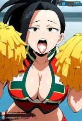 ai_generated big_breasts black_eyes black_hair boku_no_hero_academia cum_in_mouth juanpiamvs long_hair open_mouth patreon patreon_username subscribestar subscribestar_username watermark yaoyorozu_momo