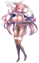 animal_ears big_breasts breasts female female forcia_(taimanin_asagi_battle_arena) full_body homura_yuni long_hair looking_at_viewer nail_polish nipples no_bra puffy_nipples shiny_skin sweat taimanin_asagi_battle_arena