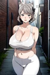 ai_generated big_breasts cleavage genshin_impact leggings lynette_(genshin_impact) nerdworld97 thick_thighs waifu