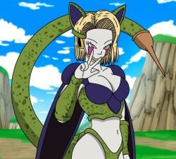 1girls 2022 absorption android_18 anime big_breasts bio-android bio-android_(dragon_ball) blonde_female blonde_hair blonde_hair_female breasts cell_(dragon_ball) cyborg cyborg_girl dragon_ball dragon_ball_z female female_focus female_only manga meka590 midriff role_reversal solo solo_female solo_focus tail