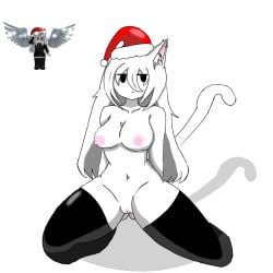 1girls 2d 2d_(artwork) 2d_artwork arms_behind_back belly big_breasts big_thighs black_eyes breasts cat_ears cat_tail catgirl christmas christmas_hat collarbone hands_behind_back light-skinned_female long_hair maniacsex neutral_expression pale-skinned_female pale_skin reference_image roblox roblox_avatar robloxian santa_hat serious_look shirone_(roblox) simple_background simple_eyes tagme thighhighs thighs vagina video_games waist white_background white_hair