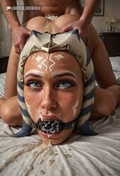 ahsoka_tano ai_generated ball_gag bondage clone_wars cum_in_mouth cum_on_face doggy_style gag gagged hardcore hardcore_sex penetration penetration_from_behind redhenxx star_wars tan_body tan_skin