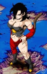 alien alien_girl alien_humanoid big_breasts black_hair black_hair_female breasts clothed clothed_female dragon_ball dragon_ball_z eric-arts-inc female_humanoid humanoid humanoid_female original original_character saiyan saiyan_armor saiyan_girl saiyan_tail scars scars_all_over