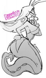 @yomunow back_view big_ass big_breasts bunny_girl bunnysuit forked_tongue genderswap_(mtf) hazbin_hotel long_hair rule_63 sir_pentious_(hazbin_hotel) snake_girl