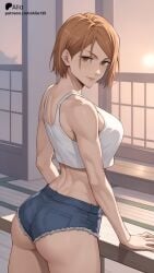 1girls ai_generated booty_shorts female jujutsu_kaisen kugisaki_nobara looking_at_viewer nsfw solo_female tagme tank_top