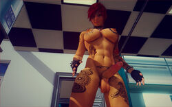 1futa 3d big_penis choker dickgirl erection futa_only futanari intersex kira_(shassai) penis red_hair shassai short_hair solo solo_futa tattoo testicles yellow_eyes