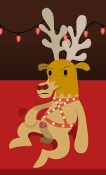 anthro antlers bondage_gear chest_strap chest_straps christmas deer erection harness hi_res holidays horn hunter-husky male mammal new_world_deer nude olive_the_other_reindeer on_model reindeer schnitzel_(olive_the_other_reindeer) solo spread_legs spreading suggestive_pose