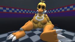 3d animatronic_female big_breasts broken five_nights_at_freddy's five_nights_at_freddy's_2 sharp_claws sharp_teeth sitting_on_floor solo talons thick_thighs withered_chica