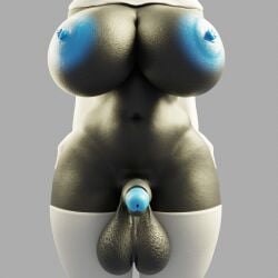 3d big_breasts big_nipples big_penis black_body blue_nipples blue_tip chubby futanari gloves huge_ass partially_clothed shy_gal stockings