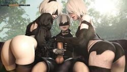 1boy 2girls 30_seconds 3d animated ass audiodude balls blindfold dat_ass double_handjob erection female handjob kushishekku large_ass large_penis longer_than_30_seconds male nier nier:_automata penis shorter_than_one_minute sound source_filmmaker square_enix straight testicles thighhighs threesome video white_hair yorha_2b yorha_9s yorha_a2