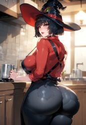 1girls ai_generated apron ass ass ass_bigger_than_head ass_focus big_ass big_breasts big_butt big_thighs black_hair breasts butt_focus curvy curvy_figure denim female green_eyes guilty_gear guilty_gear_strive hat hi_res housewife huge_ass huge_breasts huge_butt huge_thighs i-no jeans kitchen large_breasts lips looking_at_viewer looking_back milf miyuai mole mug nai_diffusion pants short_hair smile solo stable_diffusion thick thick_ass thick_butt thick_hips thick_legs thick_thighs thighs voluptuous voluptuous_female wide_hips witch_hat