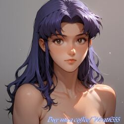 ai_generated bangs_over_eyes cute_face misato_katsuragi naked purple_hair wrath555